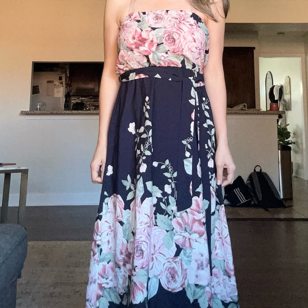 Rose Print Strapless Dress